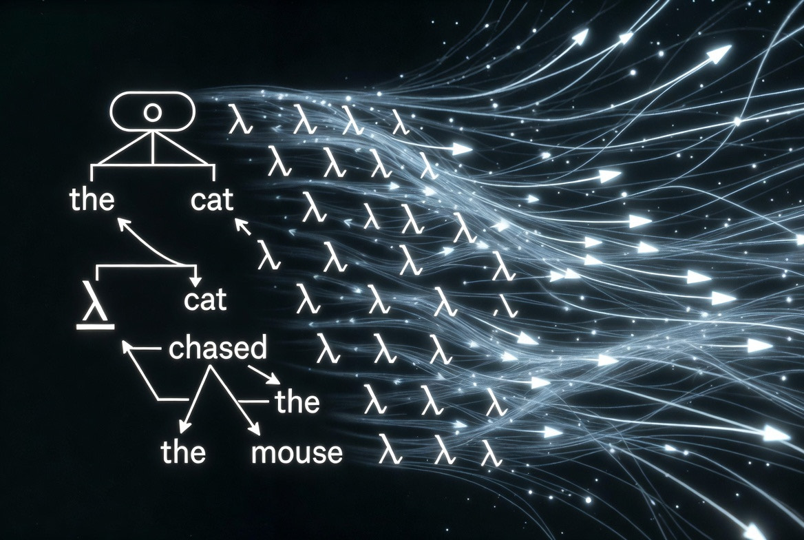 From Dependency Parses to Montague Semantics via Vector-Grounded Concept Bases